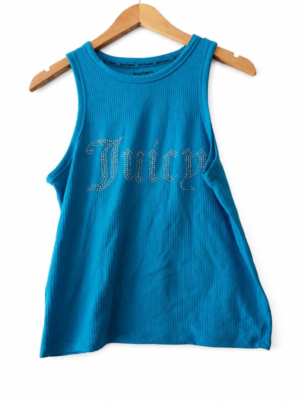Juicy Couture Rhinestone Logo Ribbed Sleep Tank Top Blue Large